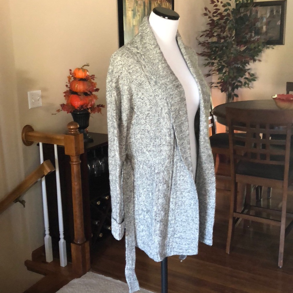 NYDJ Cozy Marled Grey & White Belted Cardigan
